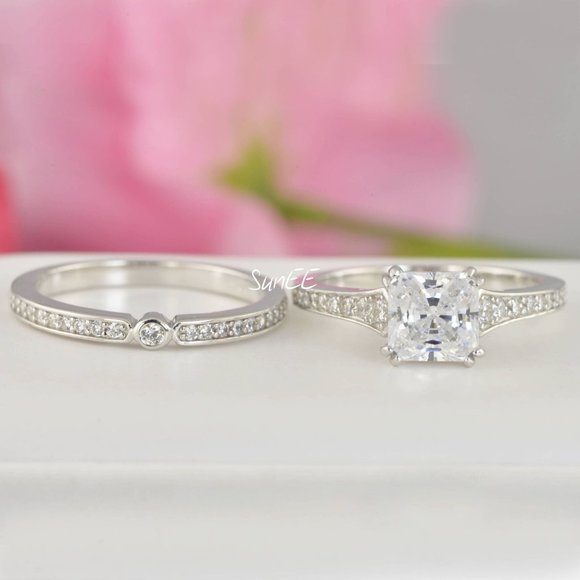 NEW 925 STERLING SILVER PRINCESS DIAMOND CUT WEDDING RINGS ENGAGEMENT RINGS - Picture 5 of 6